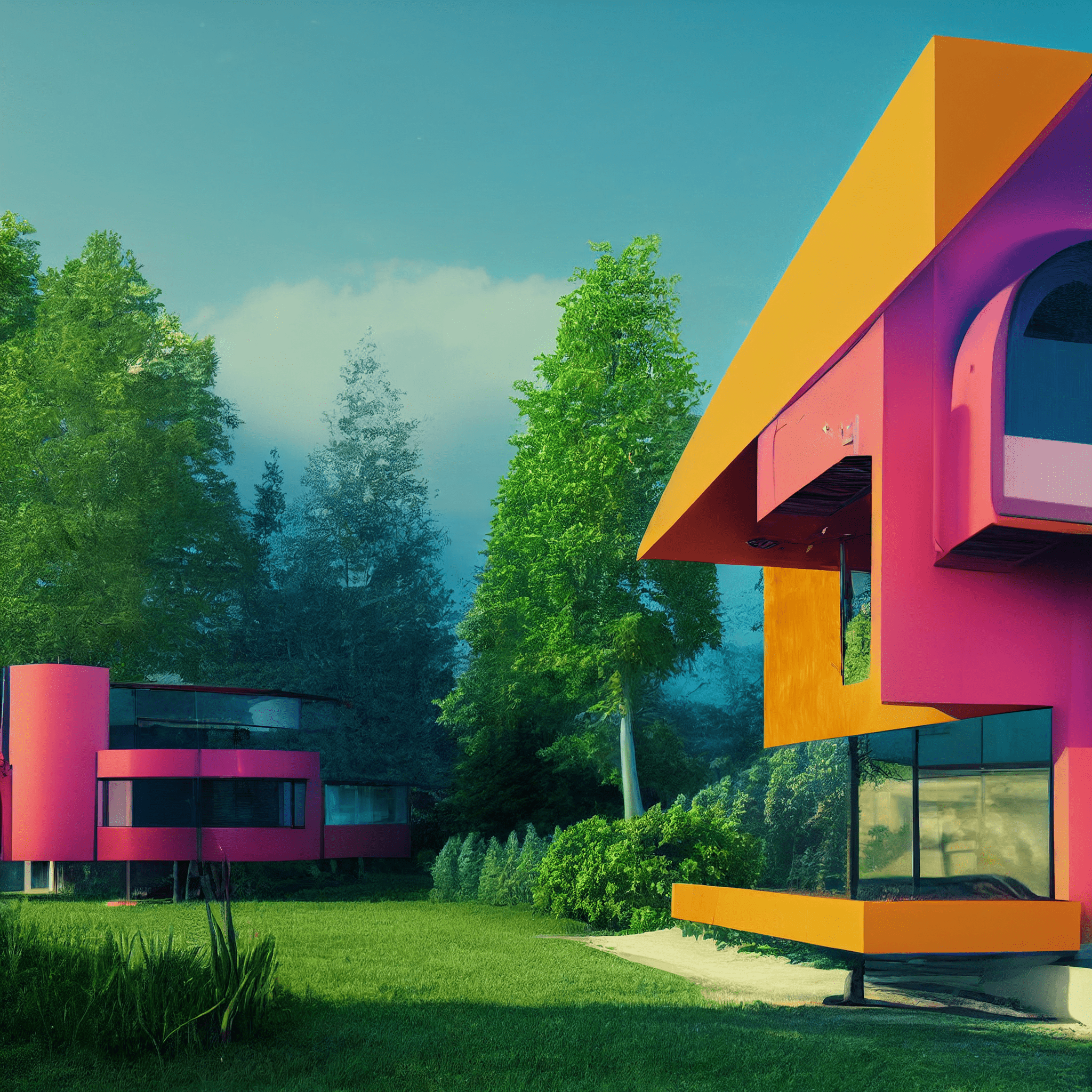 Colorful house trees