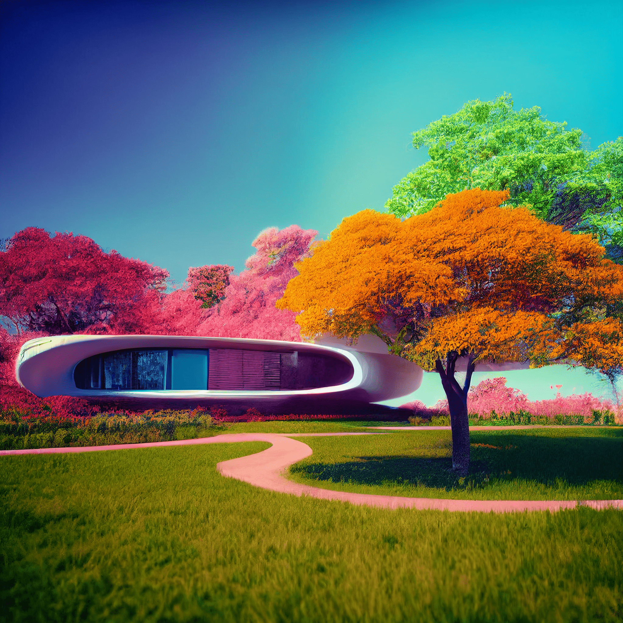 Colorful house trees