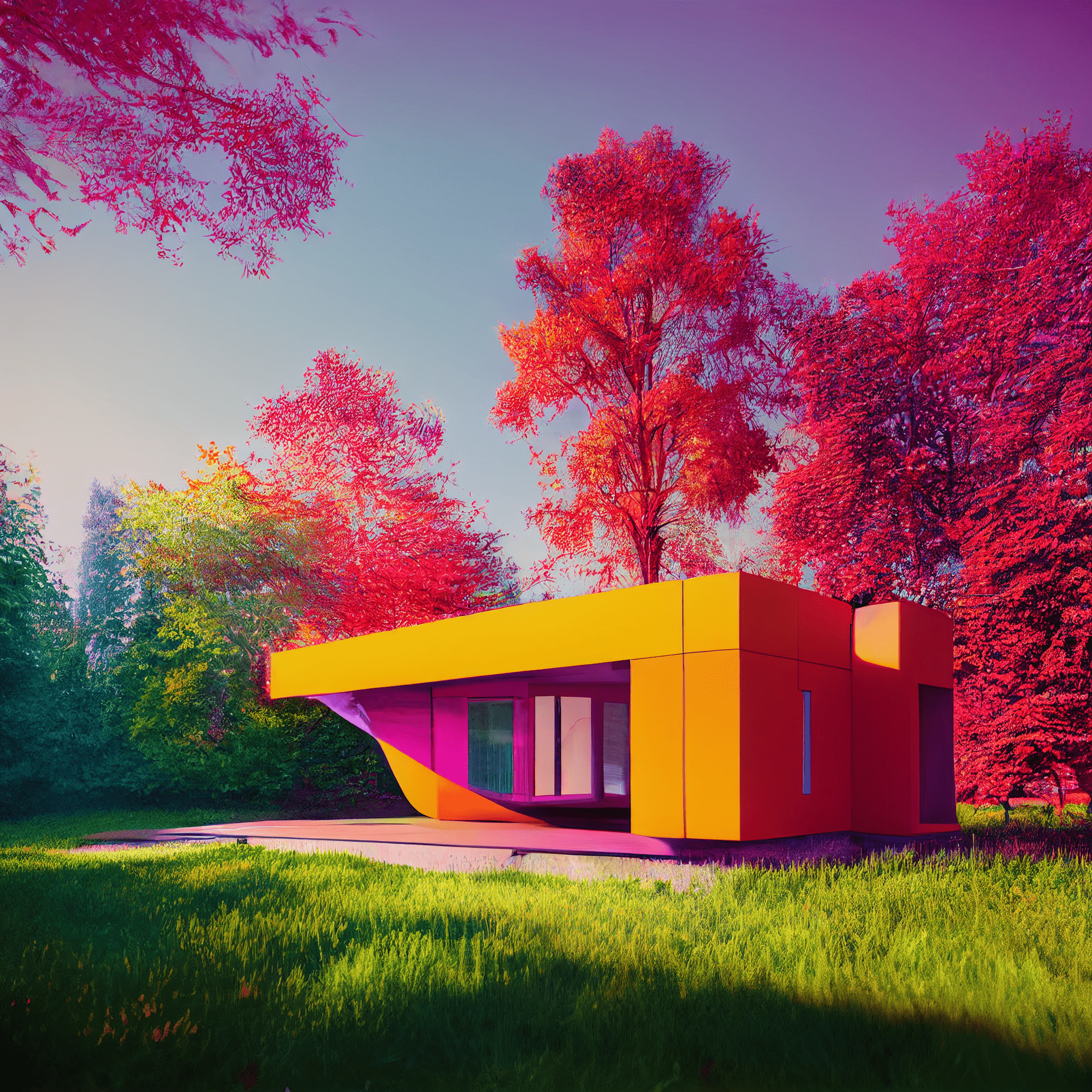 Colorful house trees