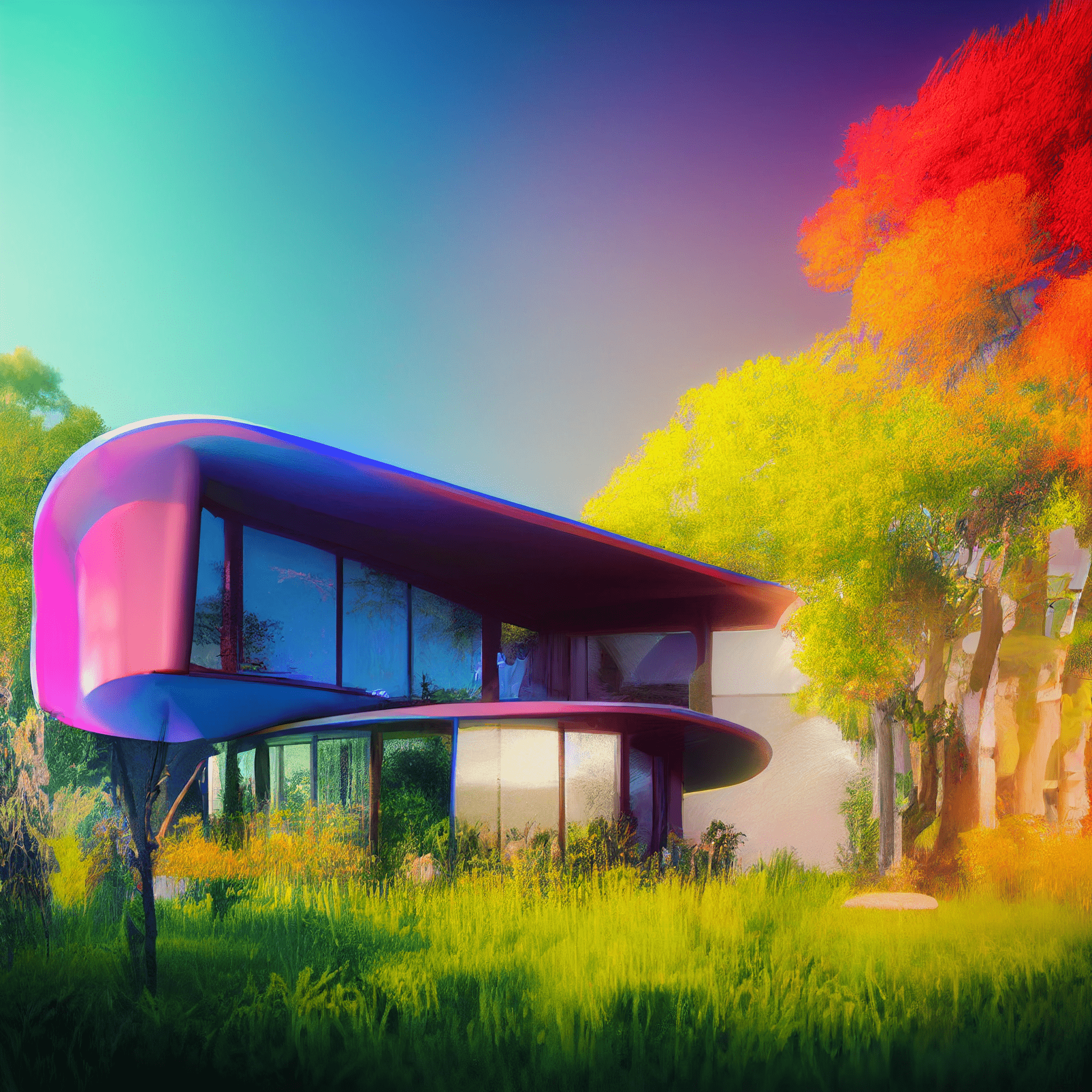 Colorful house trees