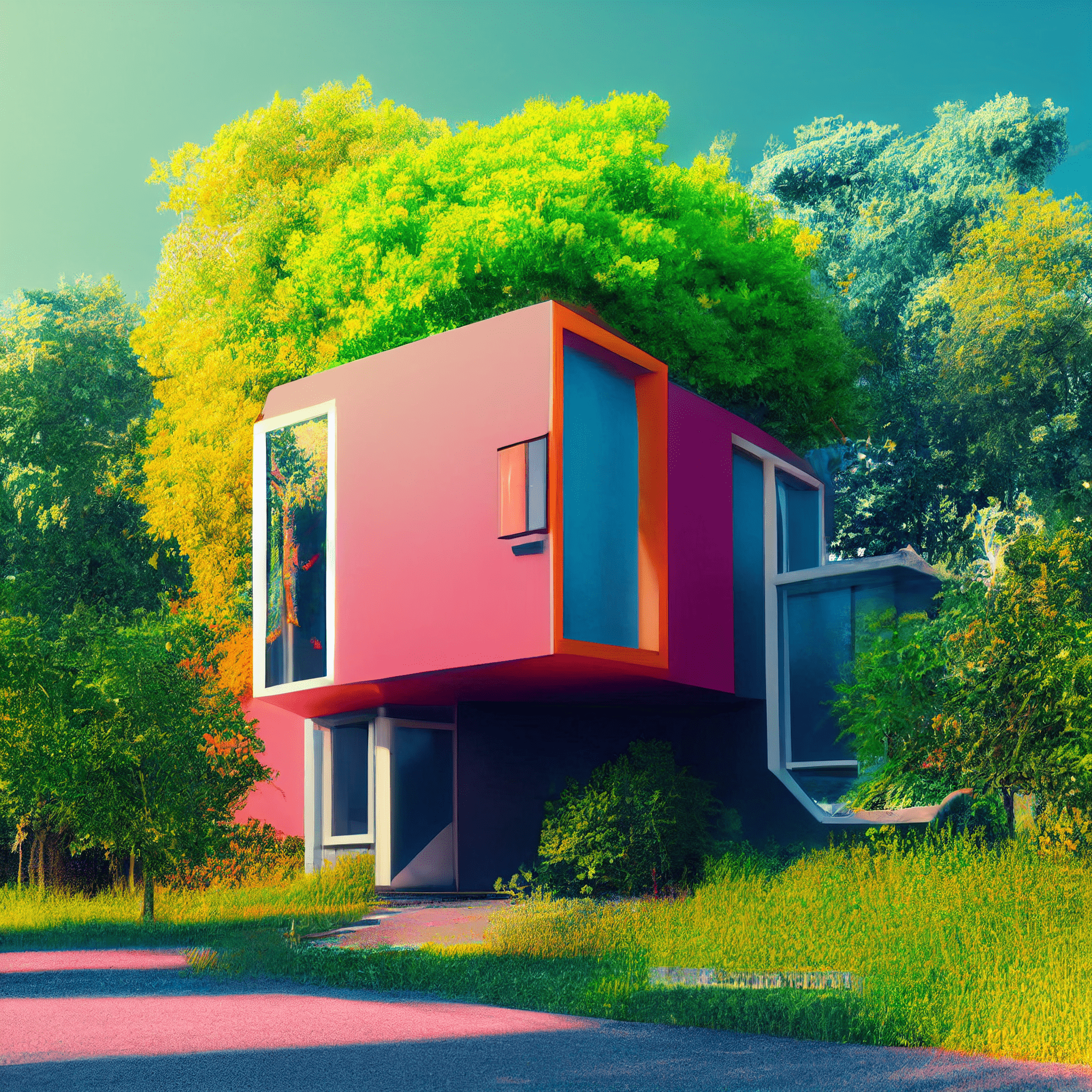 Colorful house trees