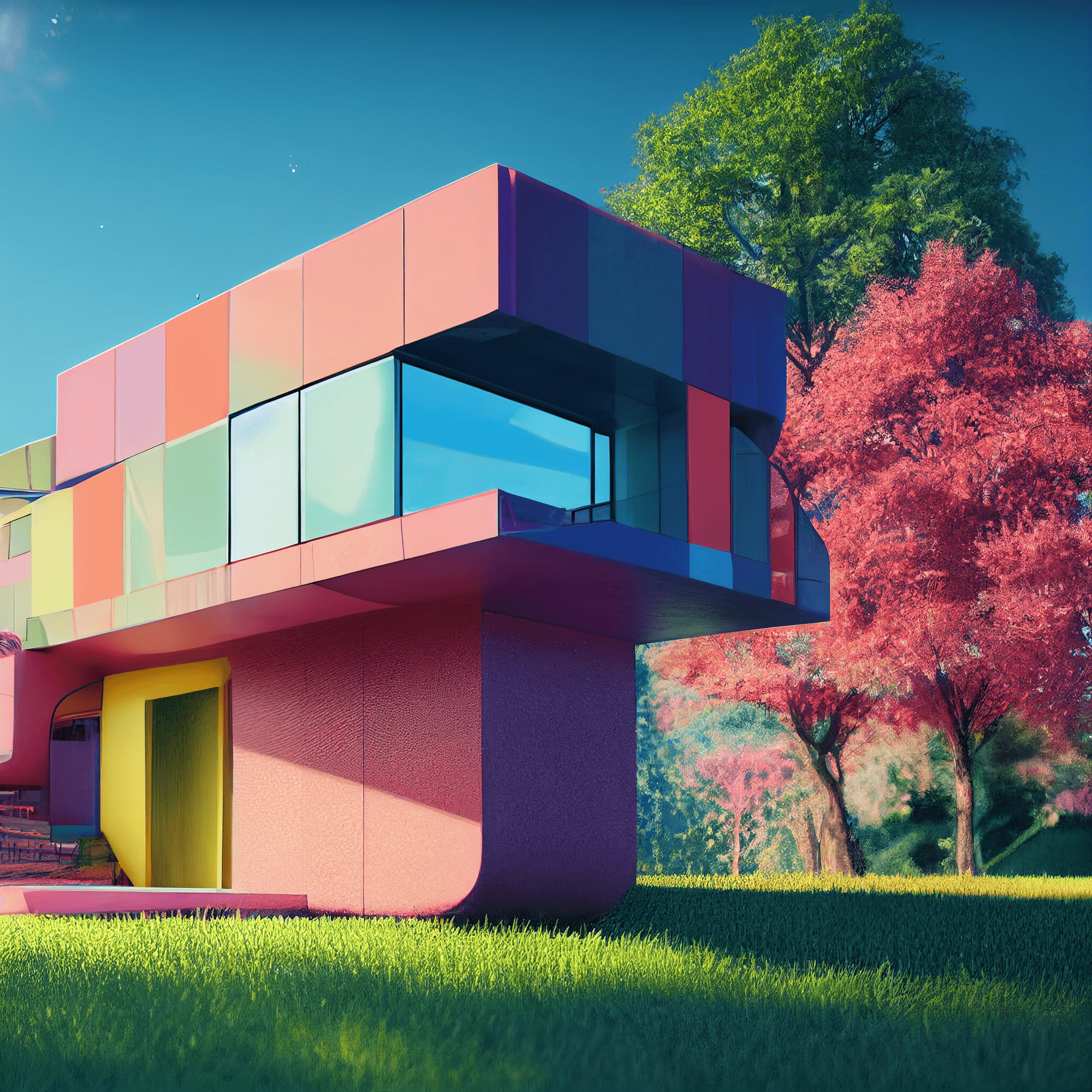 Colorful house trees