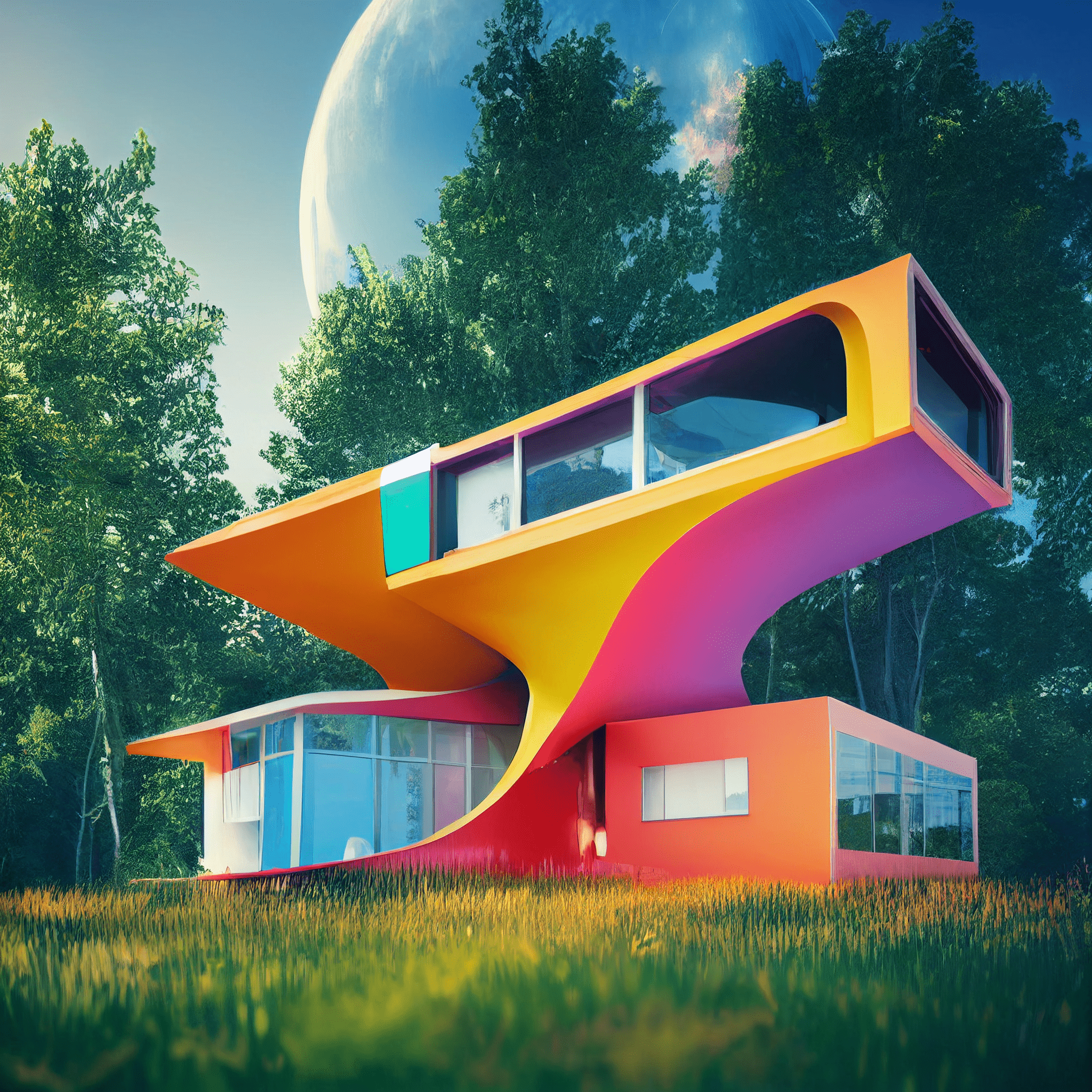 Colorful house trees