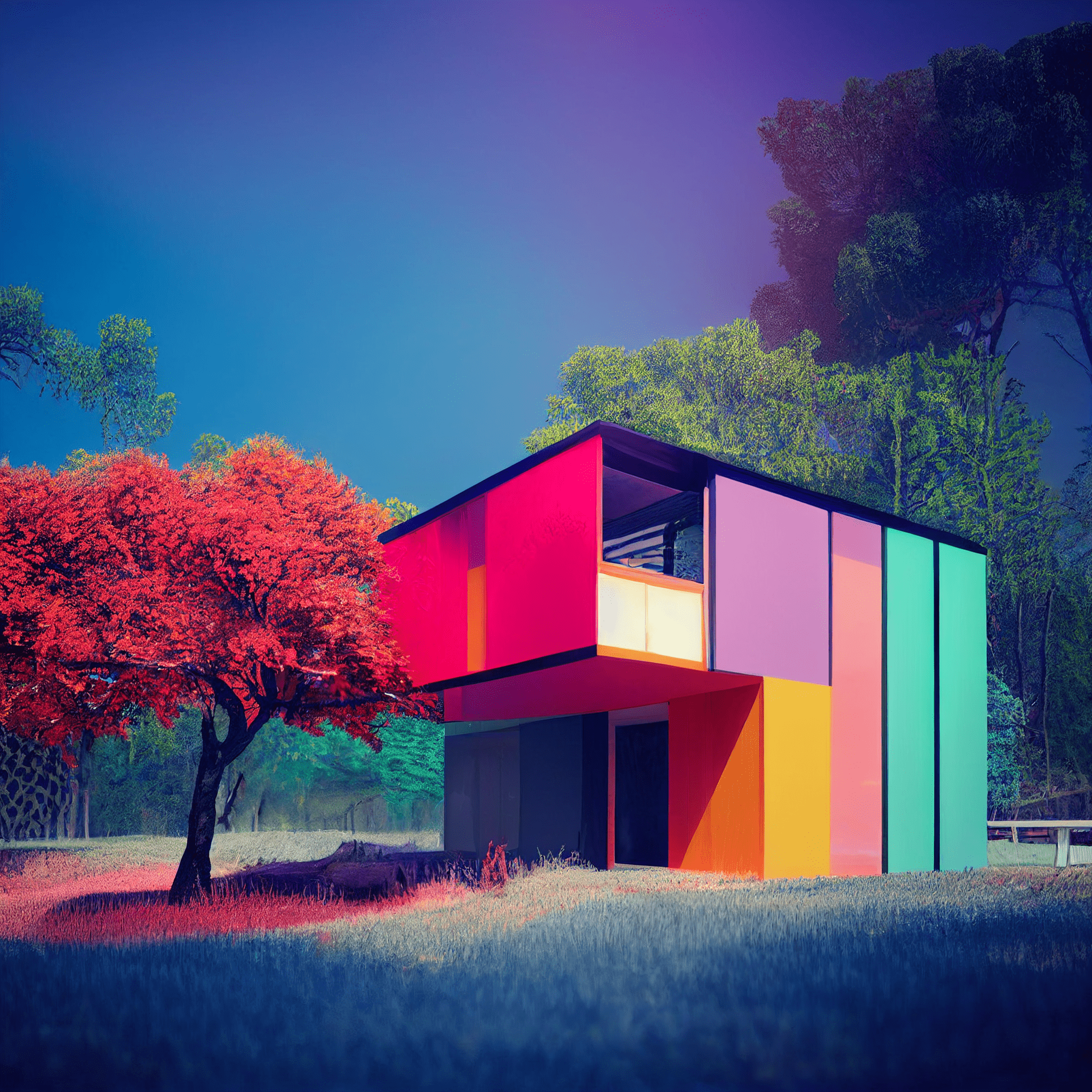 Colorful house trees