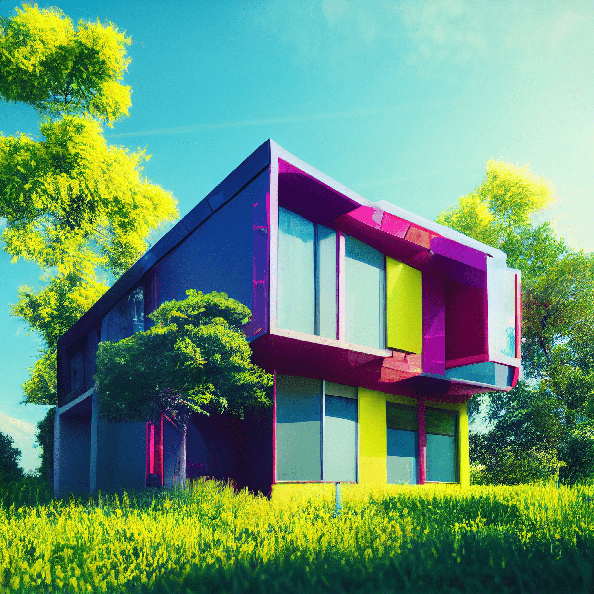 Colorful house trees